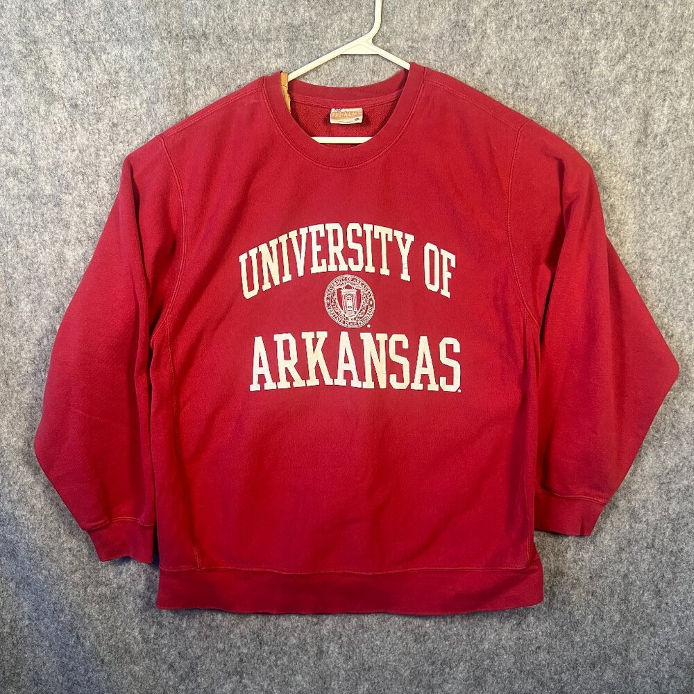 Vtg Arkansas‎ Razorbacks MV Sport Pro Weave Crewneck Sweatshirt Size Large Red